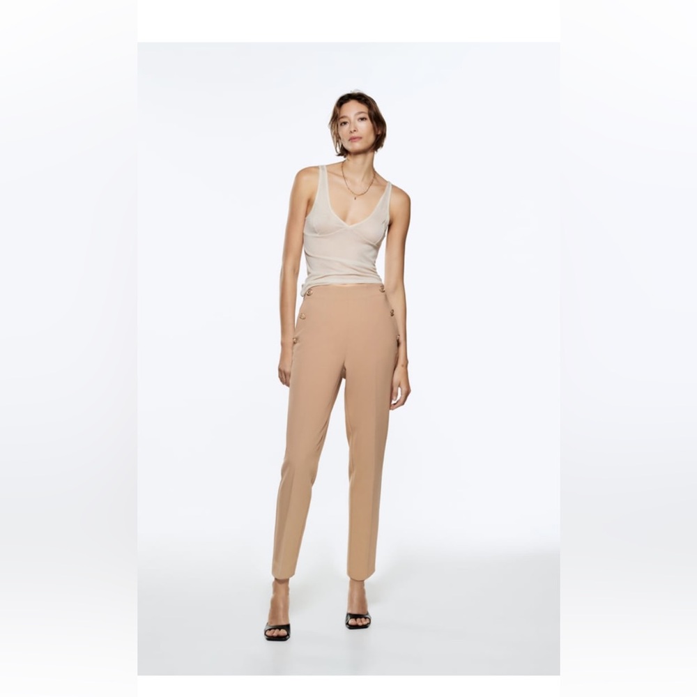 Zara straight leg pants with metallic buttons
